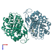 PDB entry 4w5u coloured by chain, top view.