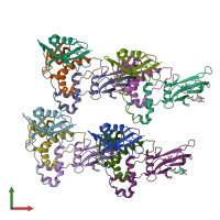 PDB entry 4w9e coloured by chain, front view.