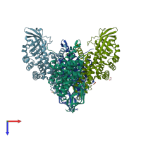 PDB entry 4w9u coloured by chain, top view.