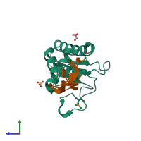 PDB entry 4wal coloured by chain, side view.