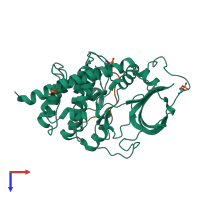 Hetero dimeric assembly 1 of PDB entry 4wih coloured by chemically distinct molecules, top view.