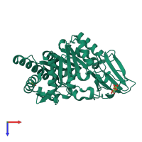 Monomeric assembly 1 of PDB entry 4wjx coloured by chemically distinct molecules, top view.
