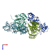 PDB entry 4wme coloured by chain, top view.