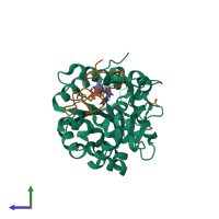 PDB entry 4wmk coloured by chain, side view.