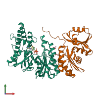 Hetero dimeric assembly 2 of PDB entry 4wq4 coloured by chemically distinct molecules, front view.