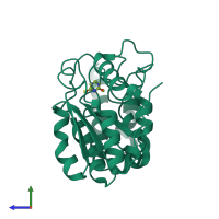 PDB entry 4ws8 coloured by chain, side view.