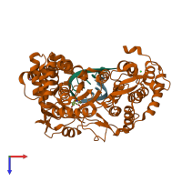 PDB entry 4wtf coloured by chain, top view.
