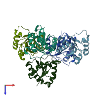 PDB entry 4wxm coloured by chain, top view.