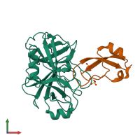 Hetero dimeric assembly 1 of PDB entry 4wxv coloured by chemically distinct molecules, front view.