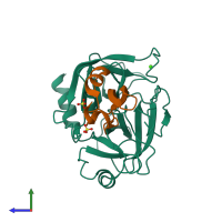 Hetero dimeric assembly 2 of PDB entry 4wxv coloured by chemically distinct molecules, side view.