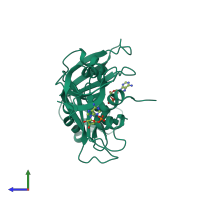 Homo dimeric assembly 1 of PDB entry 4wyp coloured by chemically distinct molecules, side view.