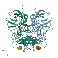 PDB entry 4wzl coloured by chain, front view.