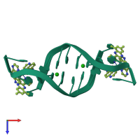 Homo dimeric assembly 1 of PDB entry 4x1a coloured by chemically distinct molecules, top view.