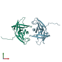 PDB entry 4x2y coloured by chain, front view.