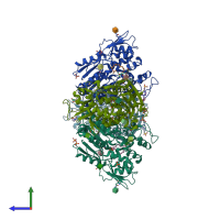PDB entry 4x91 coloured by chain, side view.