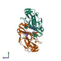 PDB entry 4x98 coloured by chain, side view.