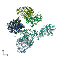 PDB entry 4xau coloured by chain, front view.