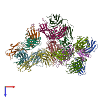 PDB entry 4xcy coloured by chain, top view.