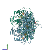 PDB entry 4xdd coloured by chain, side view.