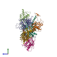 PDB entry 4xei coloured by chain, side view.
