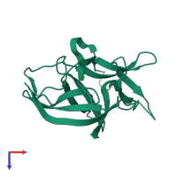 Monomeric assembly 1 of PDB entry 4xfu coloured by chemically distinct molecules, top view.