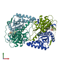 PDB entry 4xoo coloured by chain, front view.