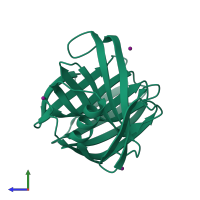 PDB entry 4xpv coloured by chain, side view.