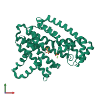 PDB entry 4xqt coloured by chain, front view.
