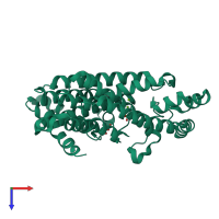 PDB entry 4xqt coloured by chain, top view.