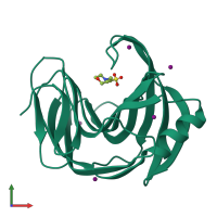 Monomeric assembly 1 of PDB entry 4xqw coloured by chemically distinct molecules, front view.