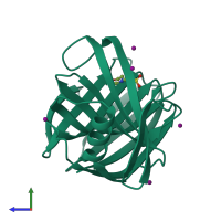 PDB entry 4xqw coloured by chain, side view.