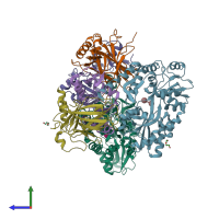 PDB entry 4xr8 coloured by chain, side view.