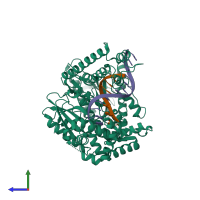 PDB entry 4xvm coloured by chain, side view.