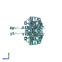 PDB entry 4xvx coloured by chain, side view.