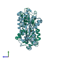 PDB entry 4xxu coloured by chain, side view.