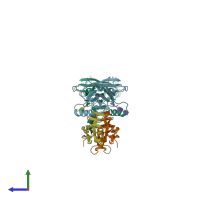 PDB entry 4yci coloured by chain, side view.
