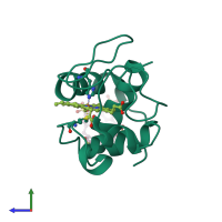 Monomeric assembly 1 of PDB entry 4ye1 coloured by chemically distinct molecules, side view.