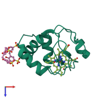 Monomeric assembly 1 of PDB entry 4ye1 coloured by chemically distinct molecules, top view.
