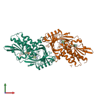 PDB entry 4yjf coloured by chain, front view.