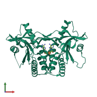 Homo dimeric assembly 1 of PDB entry 4yp1 coloured by chemically distinct molecules, front view.