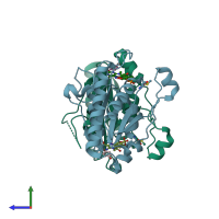 PDB entry 4yqe coloured by chain, side view.