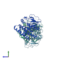 PDB entry 4yqm coloured by chain, side view.