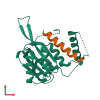 Hetero dimeric assembly 2 of PDB entry 4ywc coloured by chemically distinct molecules, front view.