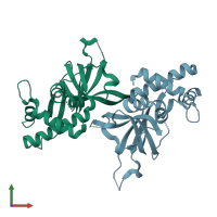 PDB entry 4ywk coloured by chain, front view.