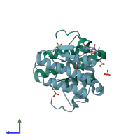 PDB entry 4yz7 coloured by chain, side view.