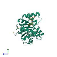 PDB entry 4zav coloured by chain, side view.