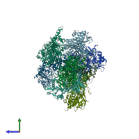 PDB entry 4zdi coloured by chain, side view.