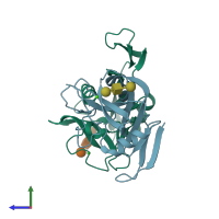 PDB entry 4zet coloured by chain, side view.