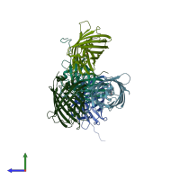 PDB entry 4zfs coloured by chain, side view.