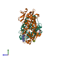 PDB entry 4zfy coloured by chain, side view.